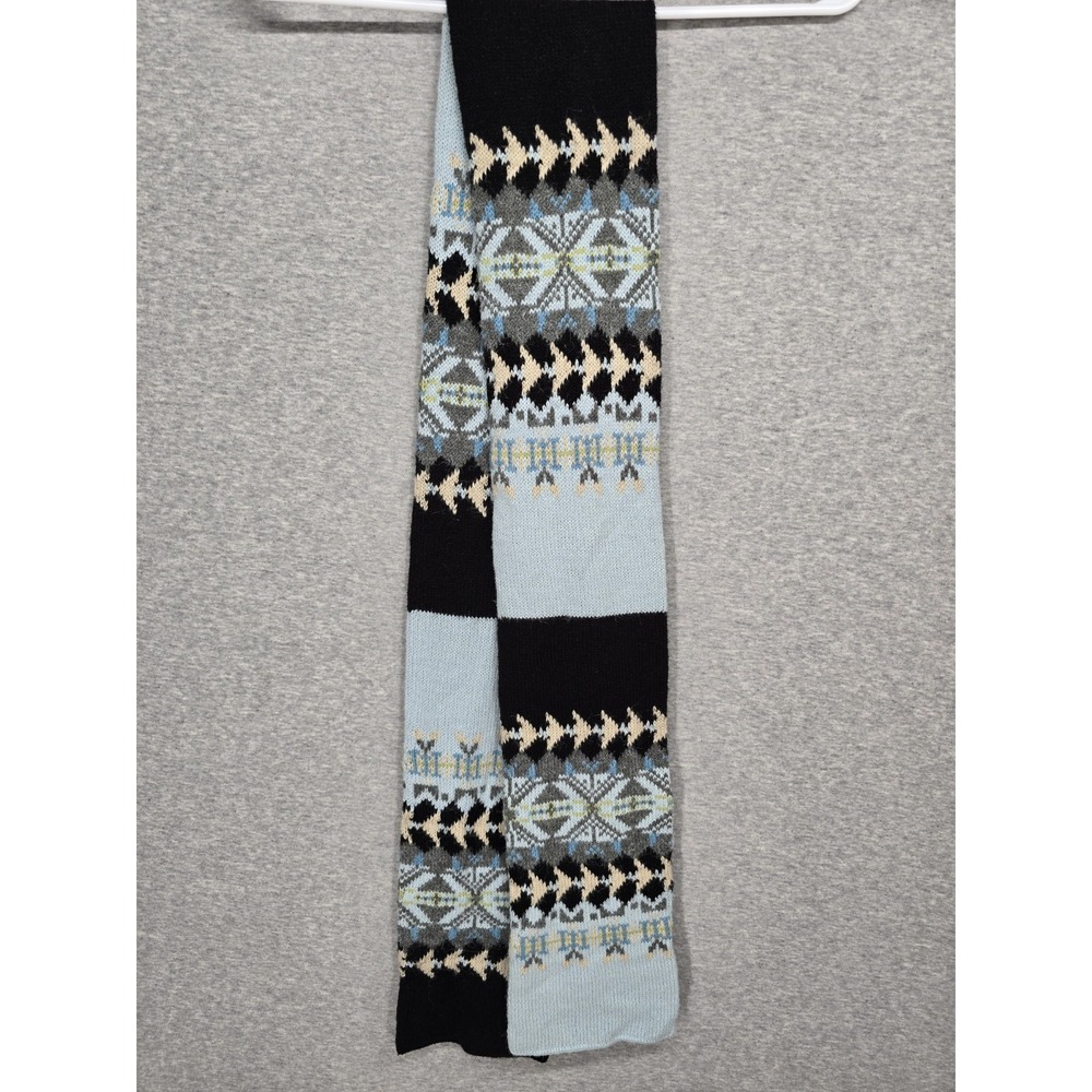 Alfani Fair Isle Geometric Knit Scarf Colorblock Black Light Blue Winter Nordic